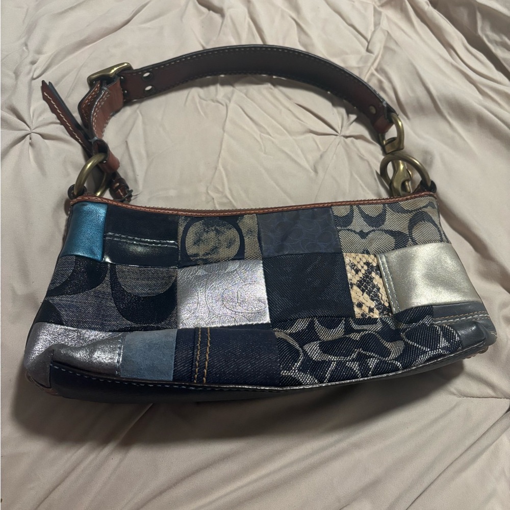 Coach Vintage Black and Blue Patchwork Shoulder Bag